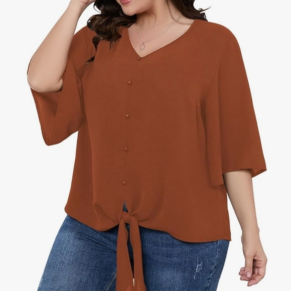 Forever 21 V-neck Tie Knot Casual Blouse Size Medium - Picture 1 of 8